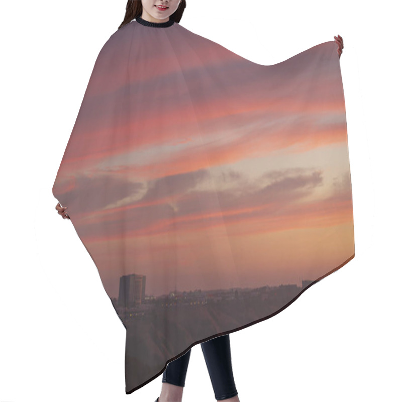 Personality  Sunset View Of San Diego, California And Red Cloudy Sky Hair Cutting Cape