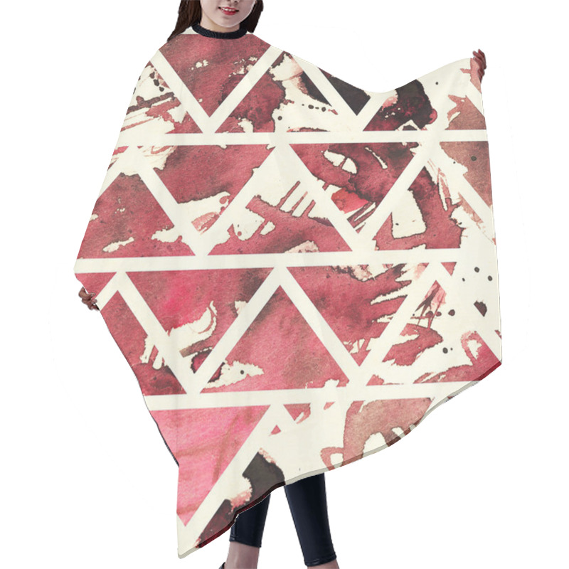 Personality  Square Seamless Texture With Red And Dark Red Freehand Brush Splashes And Spots In Geometric Triangles Pattern On Beige Background. Large Raster Illustration With Unique Design Hair Cutting Cape