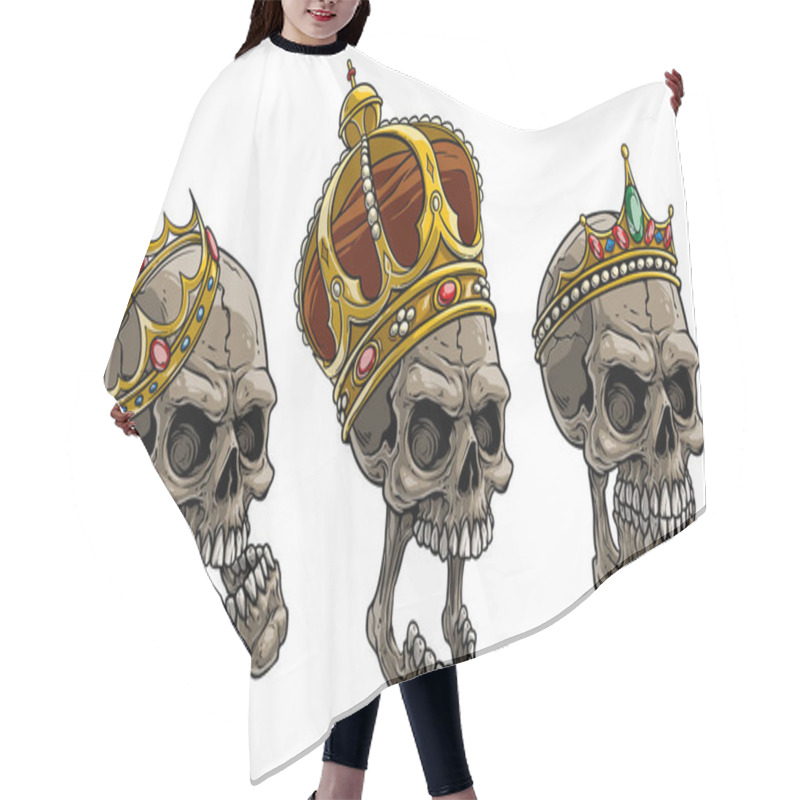 Personality  Cartoon Human Skulls With Golden King Crown Hair Cutting Cape