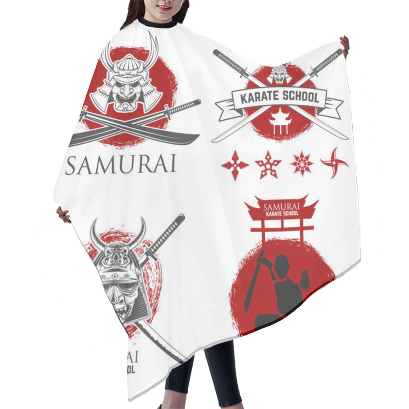 Personality  Set Of Samurai Karate School Labels. Ninja Shurikens.   Hair Cutting Cape