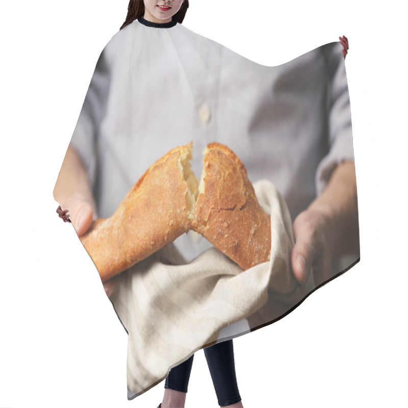 Personality  Male Hands Breaking  Bread  Hair Cutting Cape