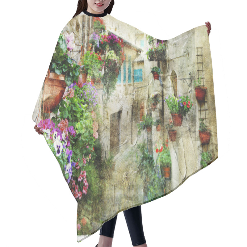 Personality  Charming Floral Streets In Spello, Umbria Italy, Artistic Pictur Hair Cutting Cape