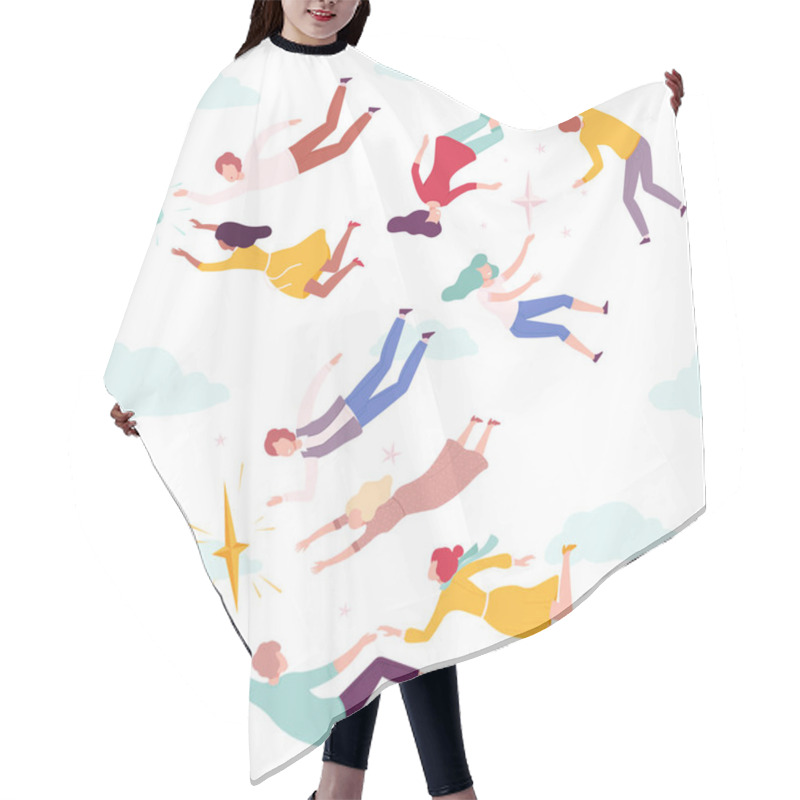 Personality  People Flying In The Sky Set, Men And Women Floating In Imagination Dreams Wearing Casual Clothes Flat Style Vector Illustration Hair Cutting Cape