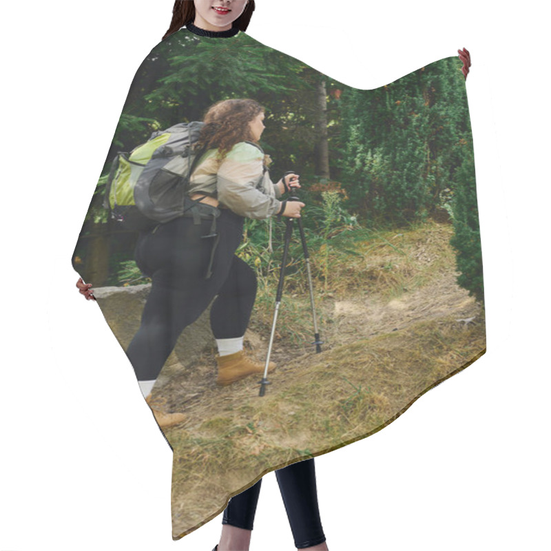 Personality  A Plus Size Woman Joyfully Explores A Vibrant Forest, Embracing The Beauty Of Nature. Hair Cutting Cape