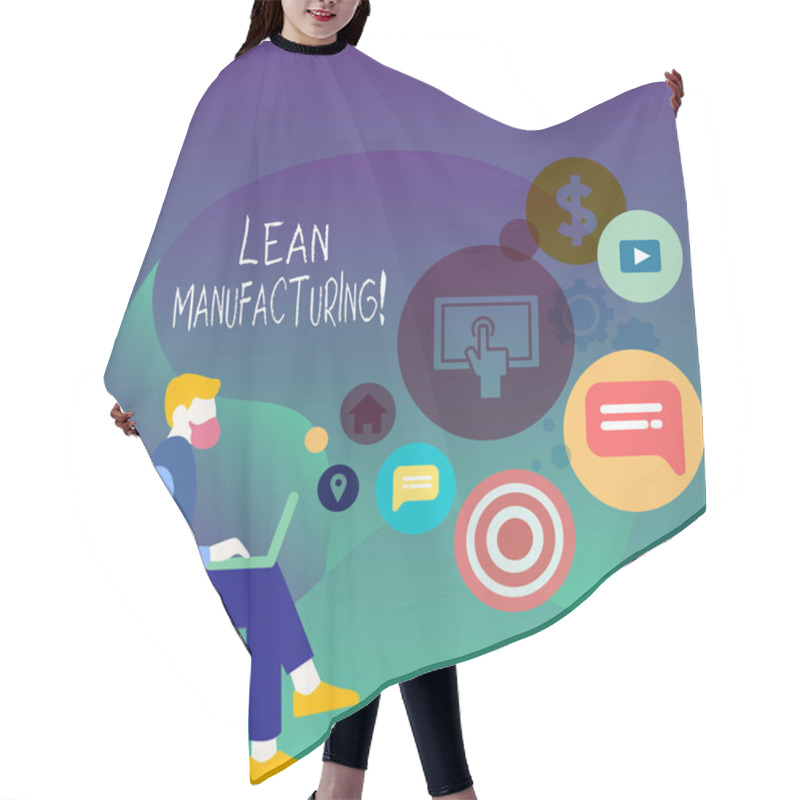 Personality  Text Sign Showing Lean Manufacturing. Conceptual Photo Focus On Minimizing Waste Within Analysisufacturing Systems Man Sitting Down With Laptop On His Lap And SEO Driver Icons On Blank Space. Hair Cutting Cape