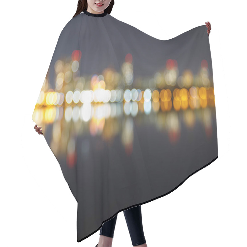 Personality  Blurred Dark Cityscape With Illuminated Buildings, Reflection And Bokeh Lights Hair Cutting Cape