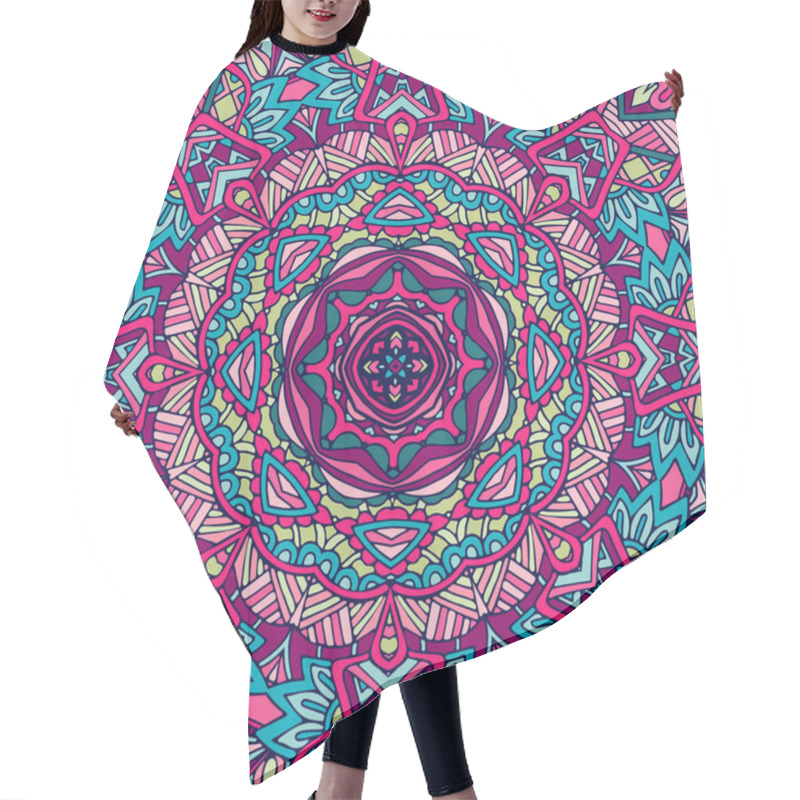 Personality  Mandala Doodle Lines Decorated Background. Abstract Geometric Tiled Boho Ethnic Seamless Pattern Ornamental. Hand Drawn Hipster Tangle Graphic Print Hair Cutting Cape