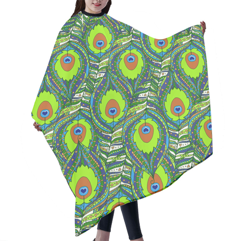 Personality  Seamless Pattern With  Peacock Feathers Hair Cutting Cape