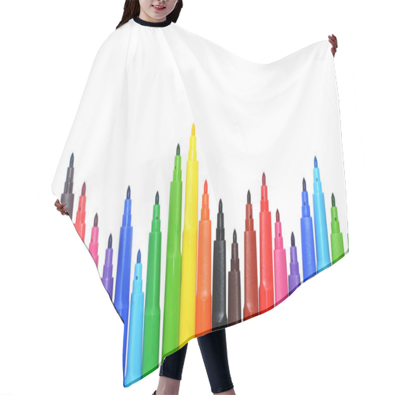 Personality  Rainbow Markers Isolated On White Background. Copy Space. Education Learning Concept Hair Cutting Cape