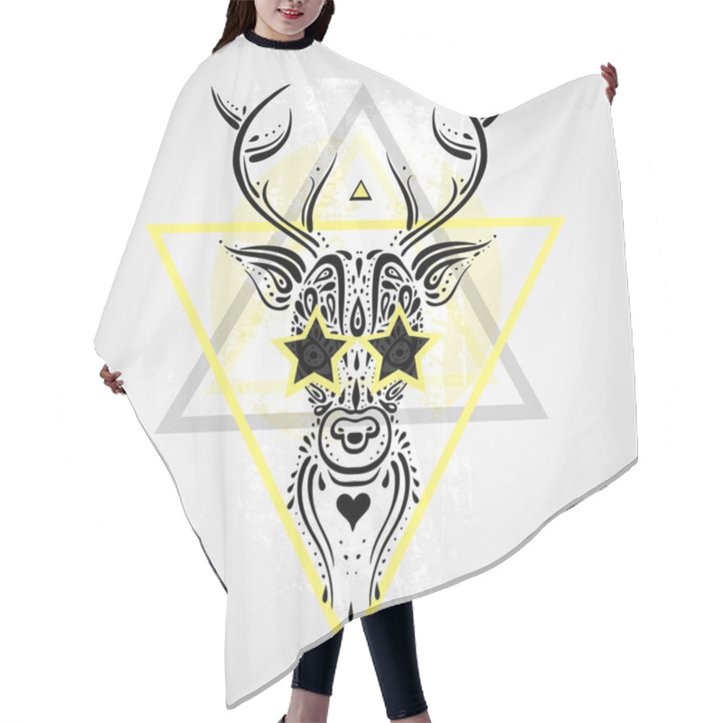 Personality  Deer Head. Tribal Pattern. Hair Cutting Cape