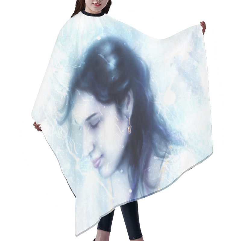 Personality  Young Woman And A Dove, In Twinkling Starlight Immersed, Frozen Snowflake Background Hair Cutting Cape