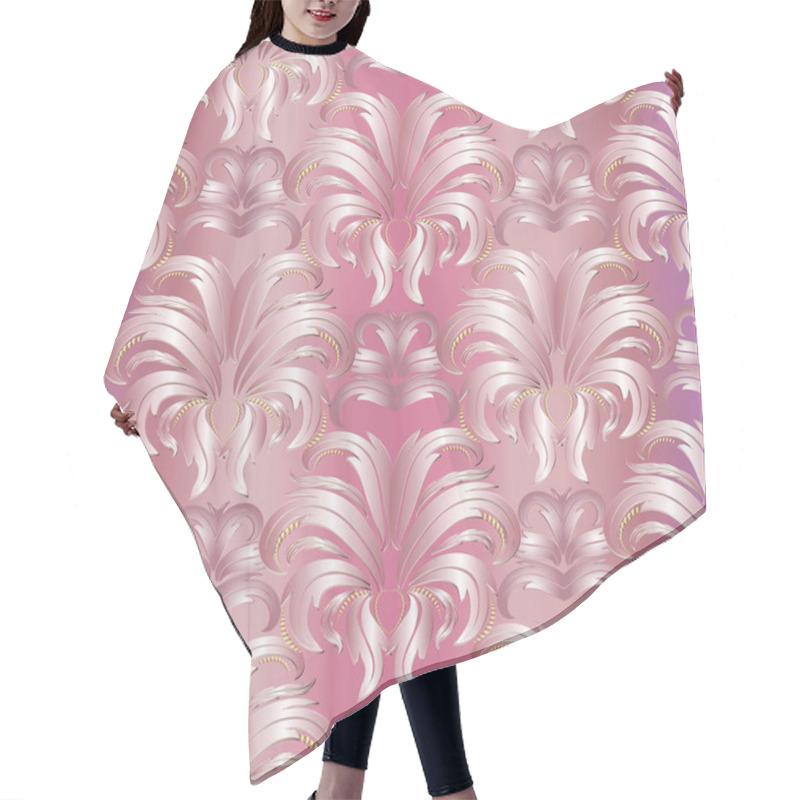 Personality  Pink Damask 3d Seamless Pattern. Vector Surface Pink Floral  Hair Cutting Cape