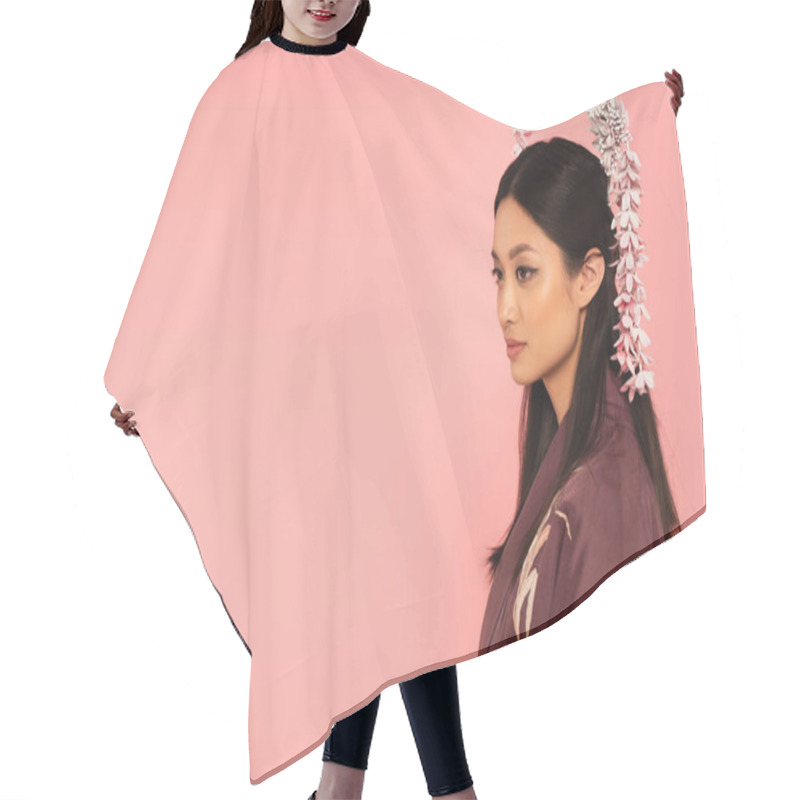 Personality  Young Asian Woman With Hairsticks Looking Away Isolated On Pink  Hair Cutting Cape