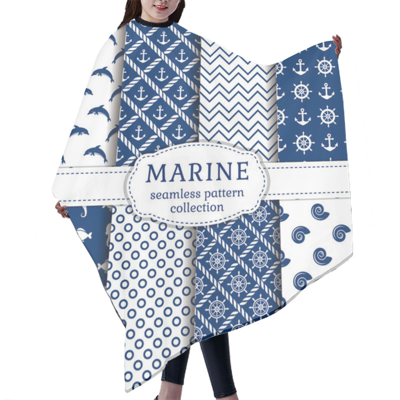 Personality  Sea And Nautical Seamless Patterns Set.  Hair Cutting Cape