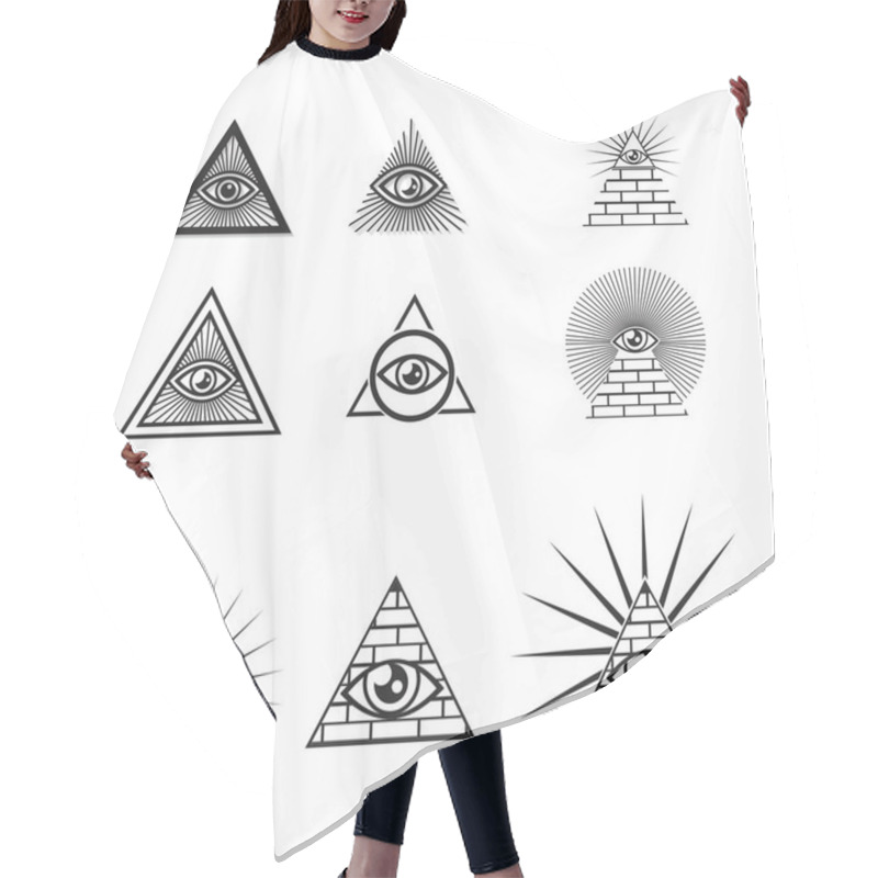 Personality  Egyptian Pyramids Icon Set In Flat And Line Style Hair Cutting Cape