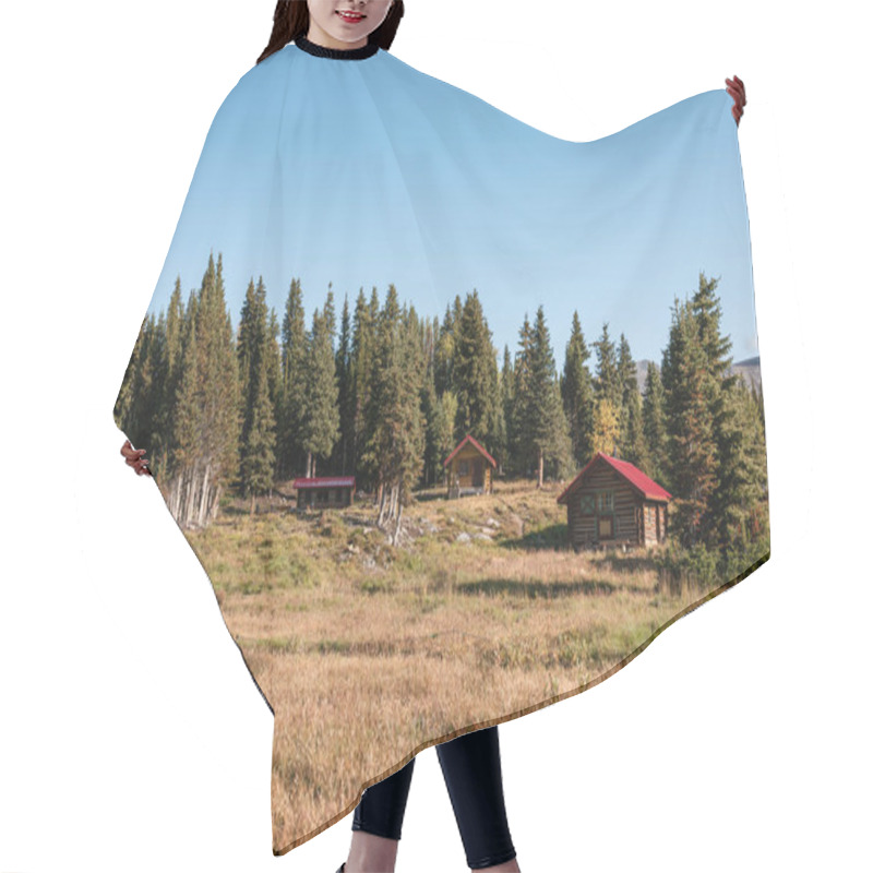 Personality  Wooden Huts In Pine Forest On Autumn At Assiniboine Provincial Park, BC, Canada Hair Cutting Cape