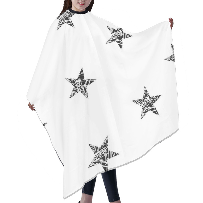 Personality  Seamless Abstract Pattern With Black Hand Drawn Shabby Stars Of Different Size. White Background. Childish Hair Cutting Cape