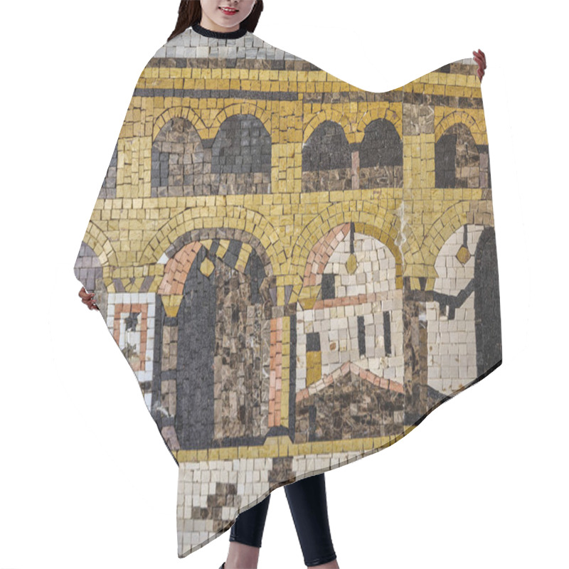 Personality  Detailed Roman Mosaic Displaying Intricate Architectural Designs With Arches. This Historical Artwork Captures The Elegance And Craftsmanship Of Ancient Roman Civilization, Emphasizing Geometry Hair Cutting Cape