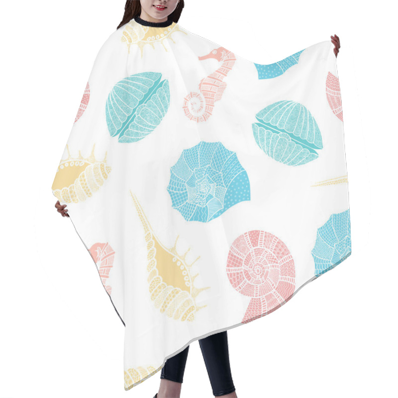 Personality  Seamless Pattern Of Seashells And Seahorses. Hair Cutting Cape