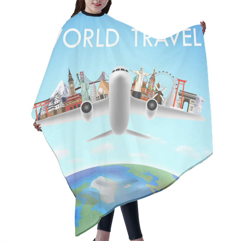 Personality  Airplane With World Travel Landmark Over The World Hair Cutting Cape