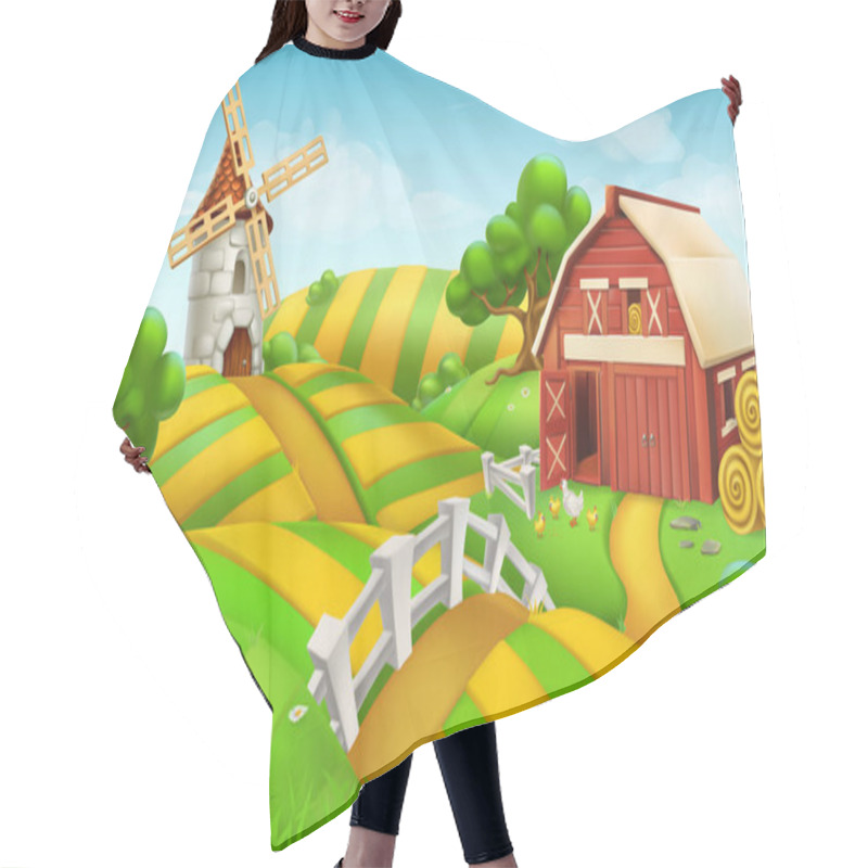 Personality  Farm Field Landscape, 3d Vector Background Hair Cutting Cape