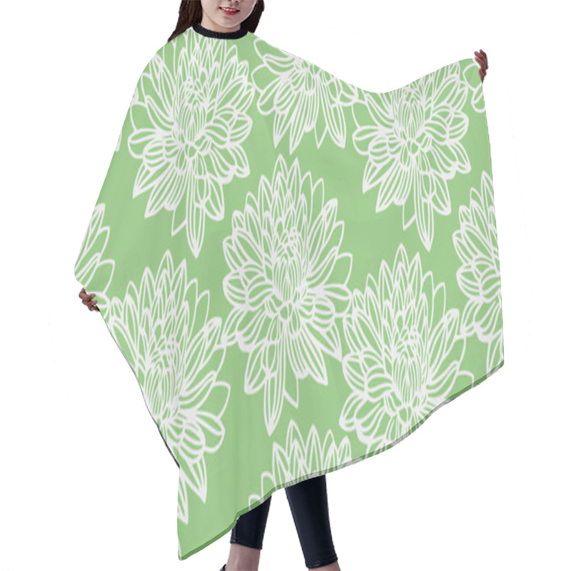 Personality  Minimalist Seamless Floral Pattern With Large, Detailed Line-drawn Flowers On Green Background. Perfect For Modern Textiles, Packaging, Wallpaper, And Home Decor, Sophisticated Monochrome Look. Hair Cutting Cape