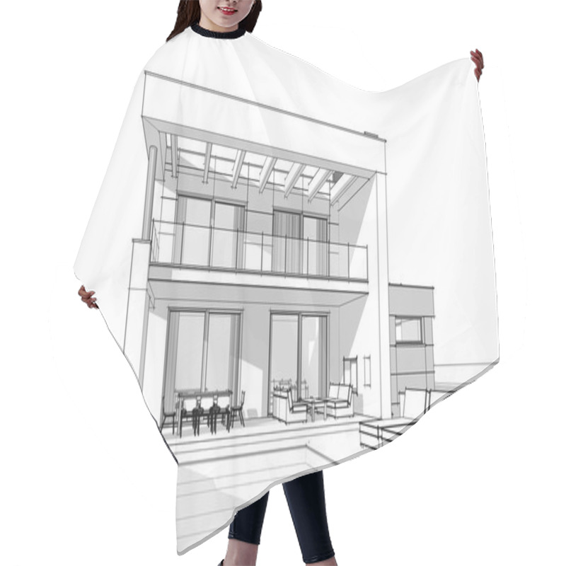 Personality  3d Rendering Sketch Of Modern Cozy House. Hair Cutting Cape