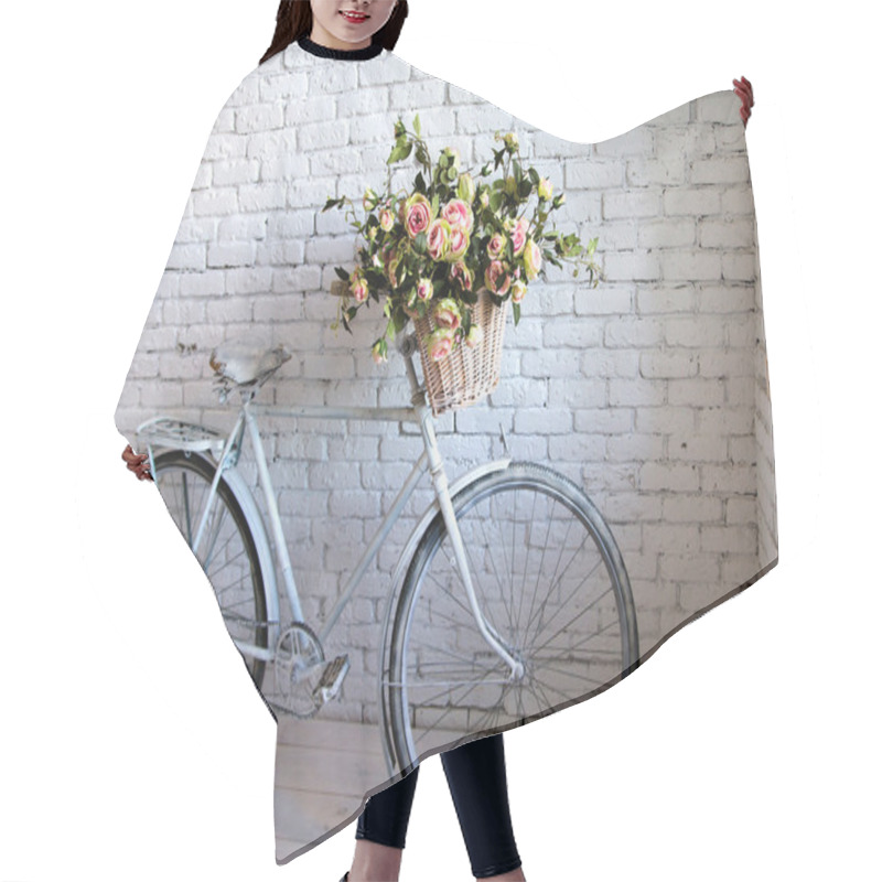 Personality  Old Bicycle And Flowers Close To The White Brick Wall Hair Cutting Cape