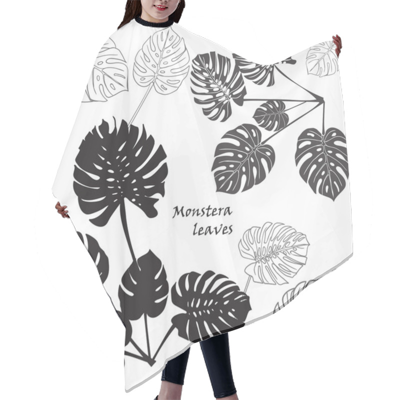 Personality  Silhouette Tropical Monstera Leaves. Black Isolated On White Background. Hair Cutting Cape