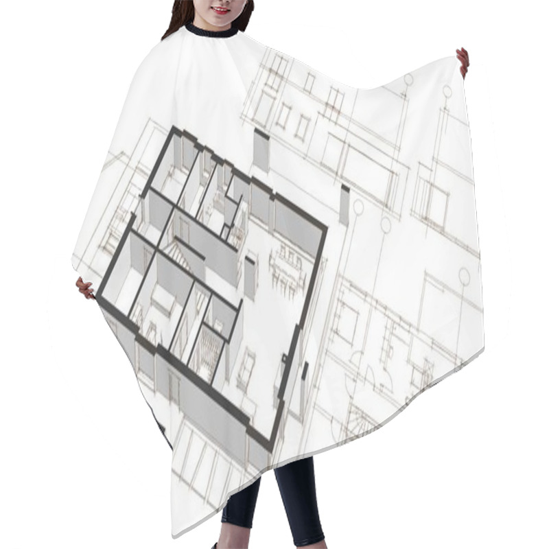 Personality  House Architectural Project Sketch 3d Illustration Hair Cutting Cape