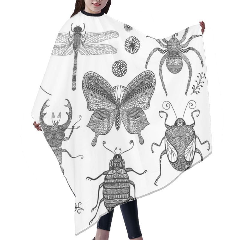 Personality  Vector Collection Of Black Hand Drawn Doodle Insects Hair Cutting Cape