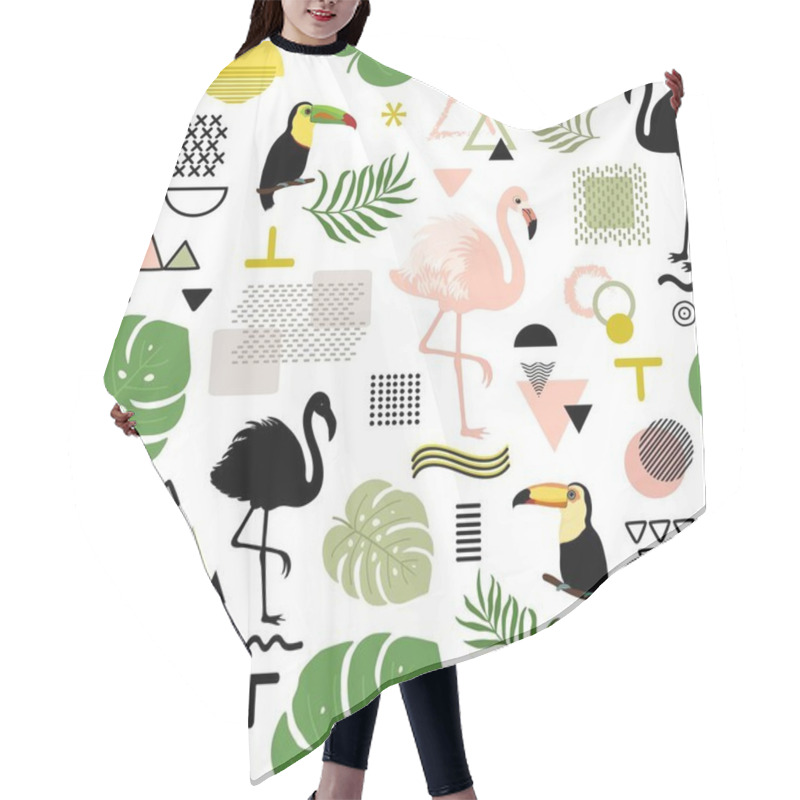 Personality  Seamless Abstract Pattern With Flamingo, Toucan And Tropical Leaves Hair Cutting Cape