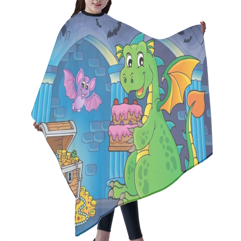 Personality  Dragon Holding Cake Theme Image 2 - Eps10 Vector Illustration. Hair Cutting Cape