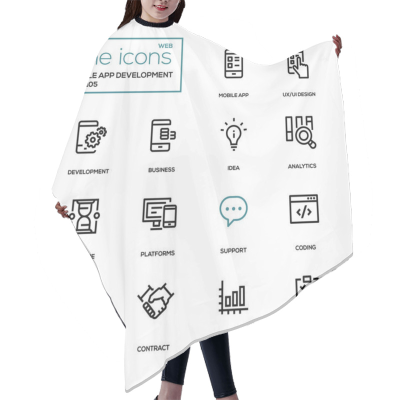 Personality  Mobile App Development - Modern Line Design Icons Set Hair Cutting Cape