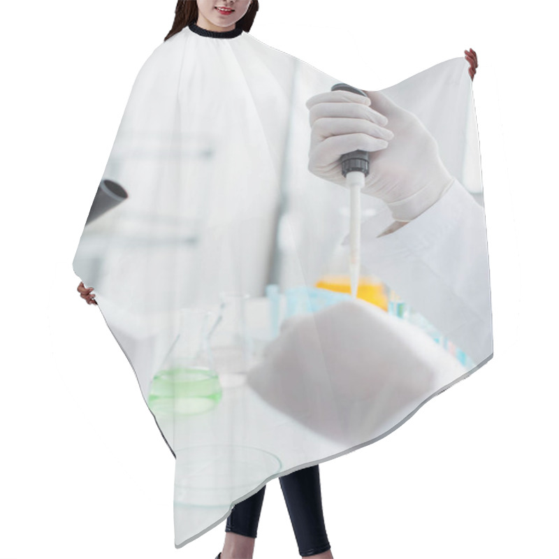 Personality  Cropped View Of Bioengineer With Micropipette Working Near Blurred Microscope Hair Cutting Cape