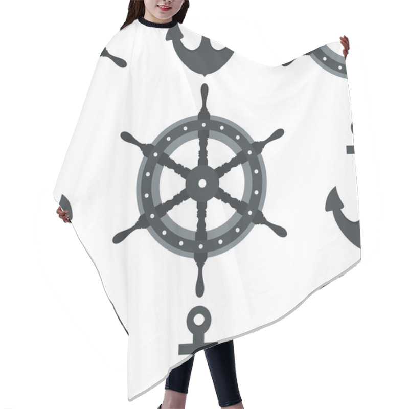 Personality  Steering Wheel Ship And Anchor Background Hair Cutting Cape