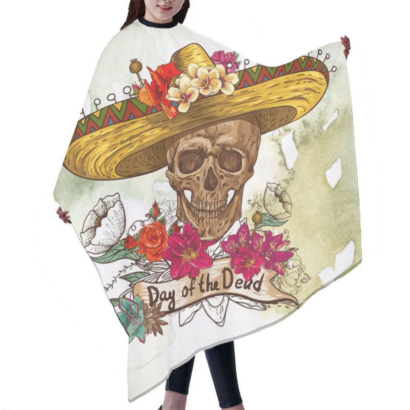 Personality  Skull In Sombrero With Flowers Day Of The Dead Hair Cutting Cape