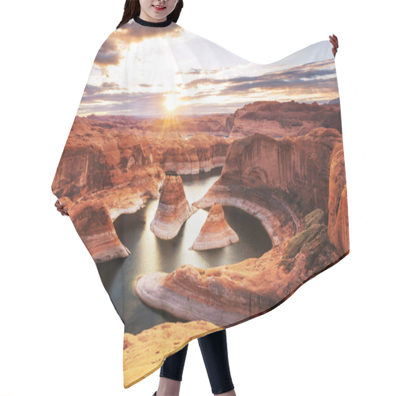 Personality  Reflection Canyon In Powell Lake, USA. Travel Background. Hair Cutting Cape