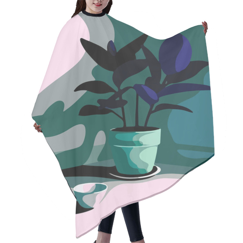 Personality  Vector Illustration Of Plants In The Pot Hair Cutting Cape