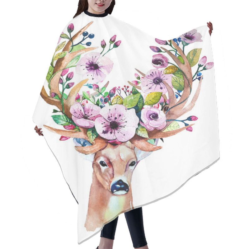 Personality  Hand Drawn Deer With Flowers Hair Cutting Cape