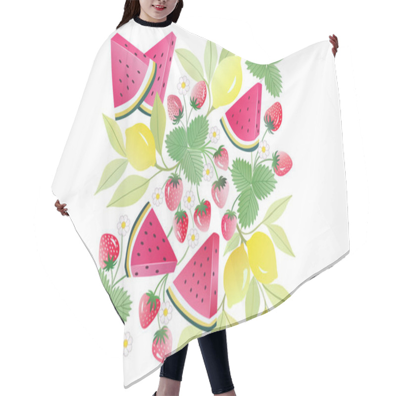 Personality  Vector Illustration Of Lemon And Watermelon Are Interspersed With Vibrant Tropical Flowers Hair Cutting Cape