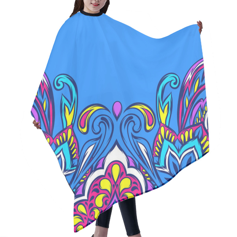 Personality  Indian Ethnic Background Pattern. Ethnic Folk Ornament. Hand Drawn Lotus Flower And Paisley. Hair Cutting Cape