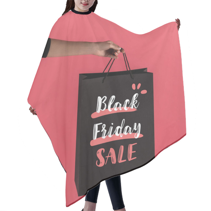 Personality  Woman Holding Black Shopping Bag Hair Cutting Cape