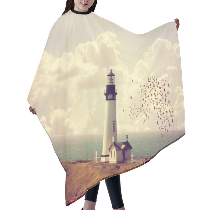 Personality  Lighthouse With Flock Of Birds Hair Cutting Cape