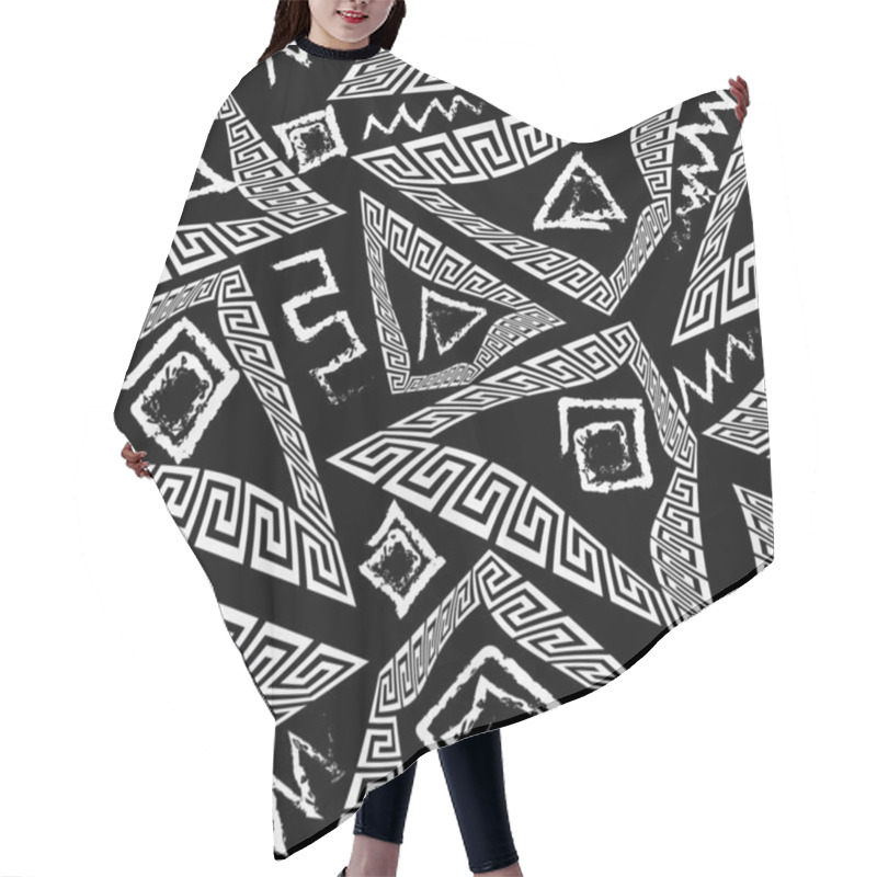 Personality  Black And White Greek Vector Seamless Pattern. Geometric Ornamen Hair Cutting Cape