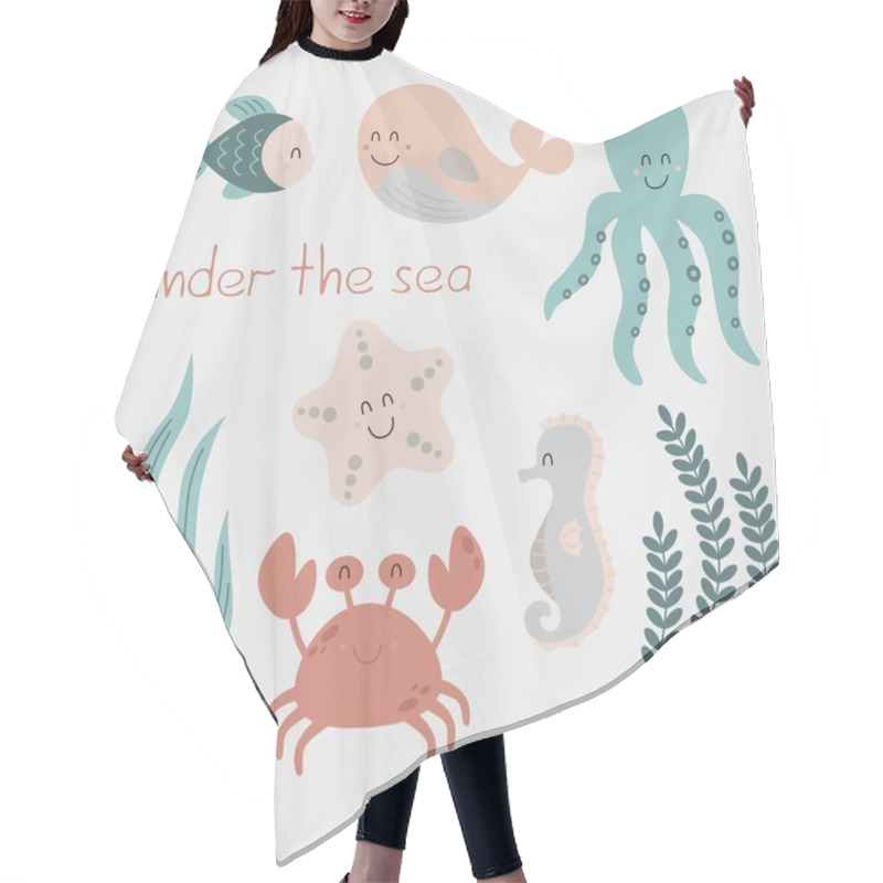 Personality  Under The Sea Set, Underwater World Collection, Kids Illustration, Marine Life, Sea Creatures Hair Cutting Cape