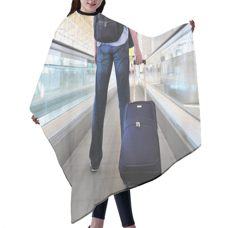 Personality  Traveller With A Suitcase On The Speedwalk Hair Cutting Cape