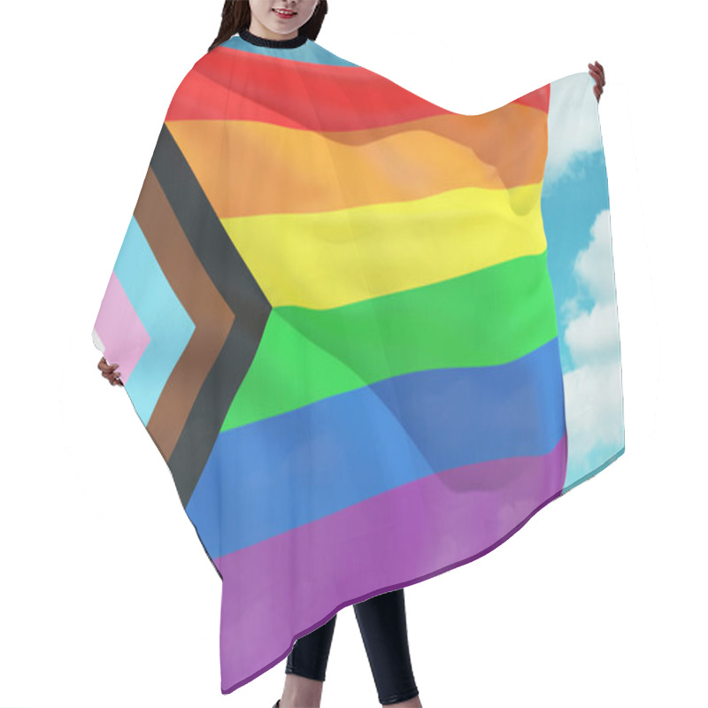 Personality  Rainbow Flag Flutters In The Wind. New LGBTQ+ Rights Symbol. Hair Cutting Cape