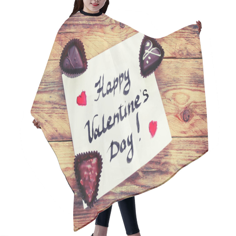 Personality  Note With Greeting Valentines Day, Three Chocolate Candy  Hair Cutting Cape