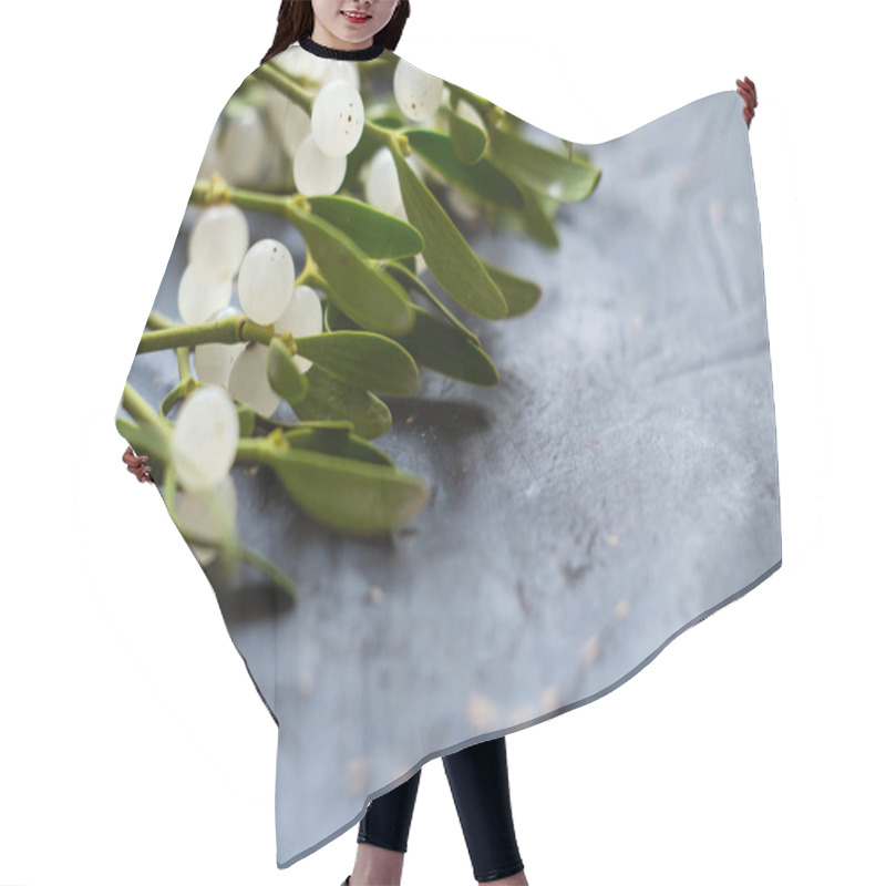 Personality  Mistletoe Branch On A Gray Textured Background Hair Cutting Cape